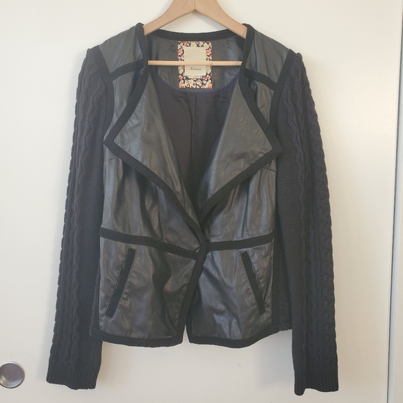 Elevenses Hiroumi Faux leather Knit Moto Jacket LG - Picture 2 of 7